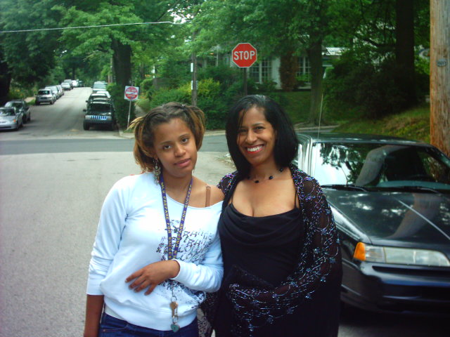 Our daughter,Michella, on her way to a big night on the town, posing with her daughter,Imani